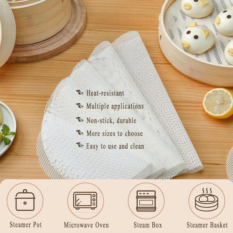 Silicone Bamboo Steamer Liners Non-Stick Round Reusable Steamer Mesh Pad Mats for Steaming Dumplings Vegetables Dim Sum Rice Buns Fish Kitchen Tools