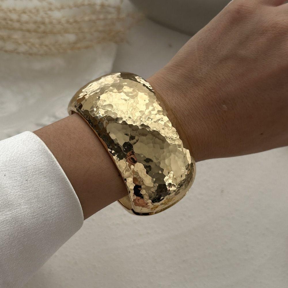 Vintage Geometric Spring Bangles Gold Silver Cuff Wide Bangles Punk Hip Hop Bracelets  Women Girls