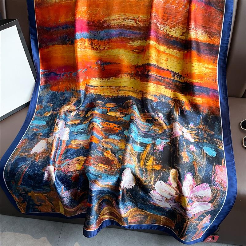 

Sunset Pond Luxury Scarf Ring New Silk Scarf Long Large Size Travel Shawl Sunscreen 180*90cm