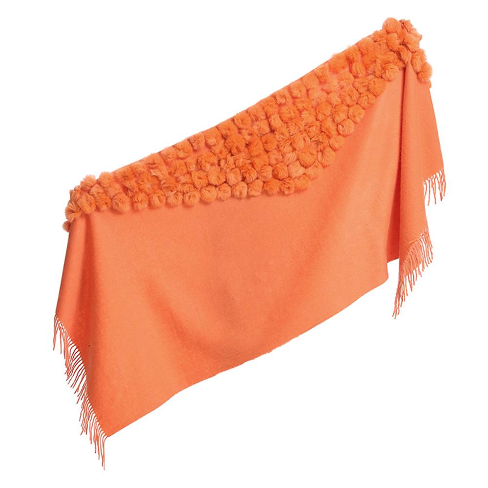 Women's Cashmere Wool Over Size Scarf With Rabbit Fur Ball Collar Winter Rabbit Fur Infinity Scarves Neck Fur Collar Hand Knit