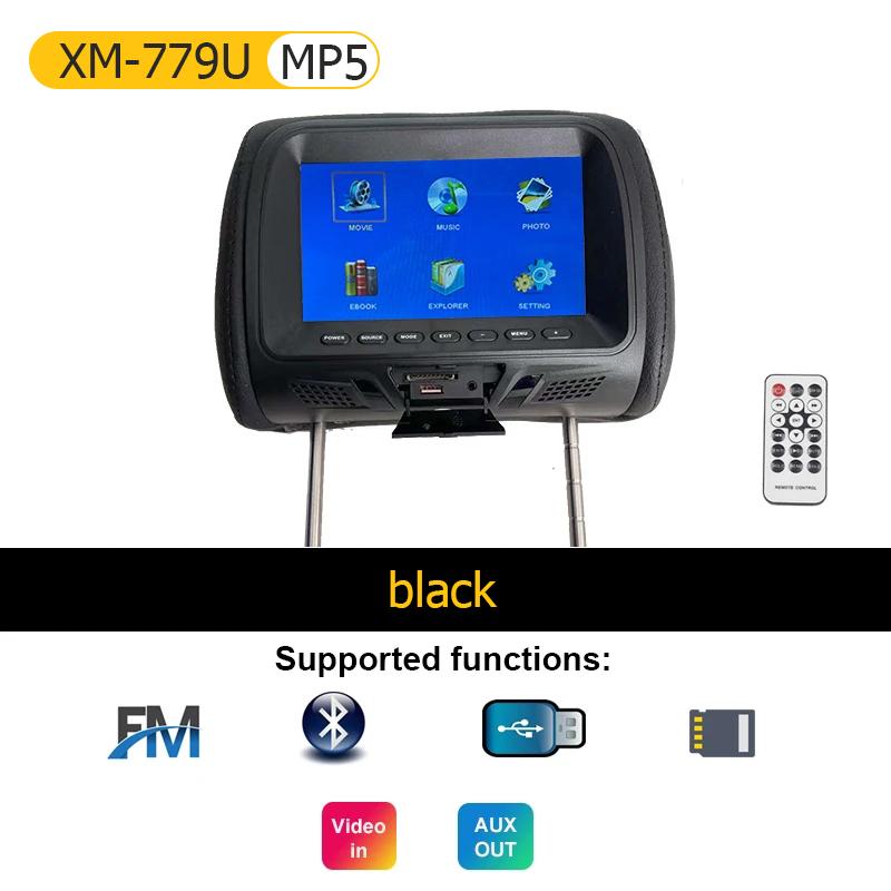 Universal Car Headrest Monitor 7inch LCD Screen Rear Seat Pillow For MP4 MP5 DVD Player Support AV/USB/SD/FM/Headphone/Bluetooth