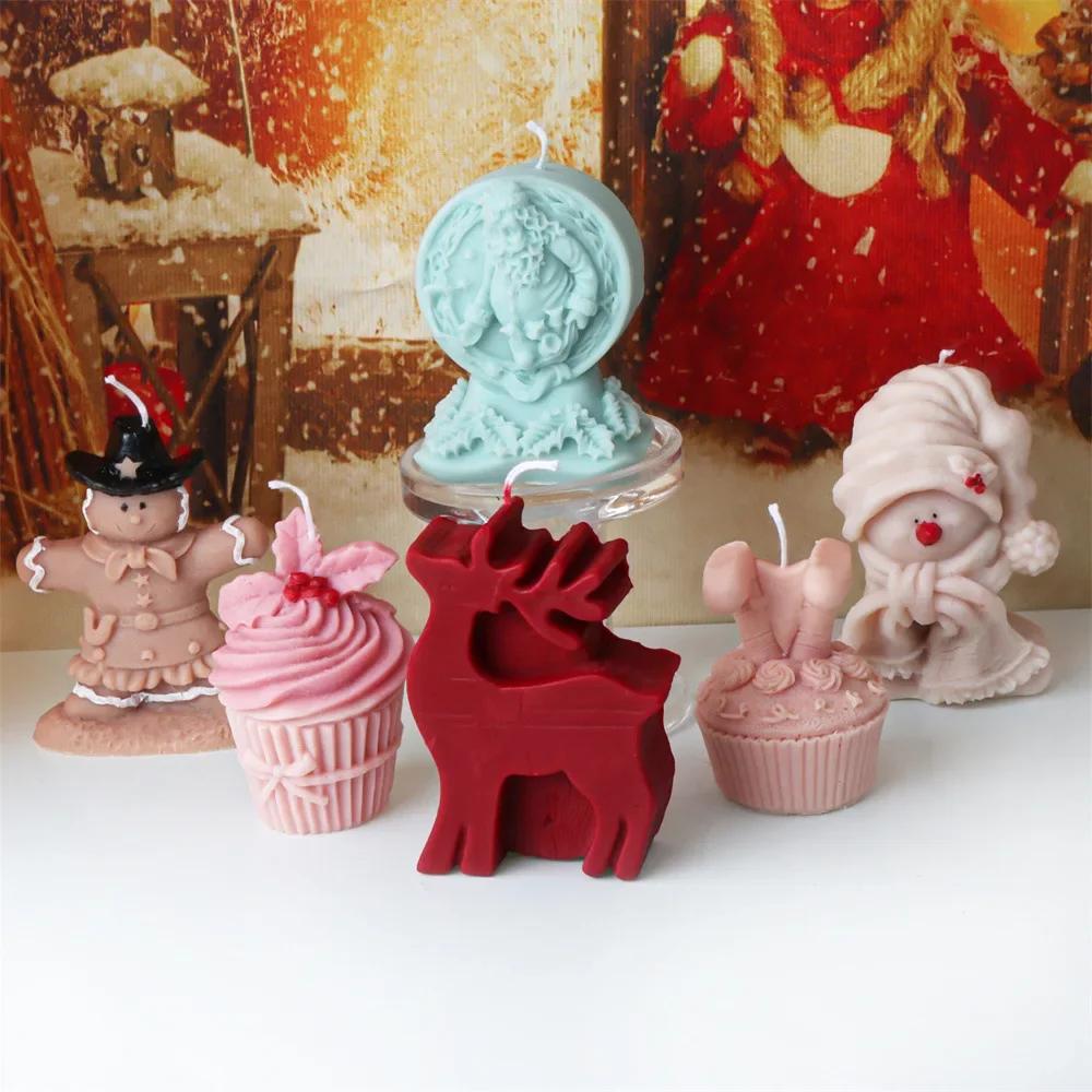 3D DIY Santa Claus Candle Silicone Mold Snow Bell Elk Candle Mold Christmas Tree Resin Mold Christmas Gift