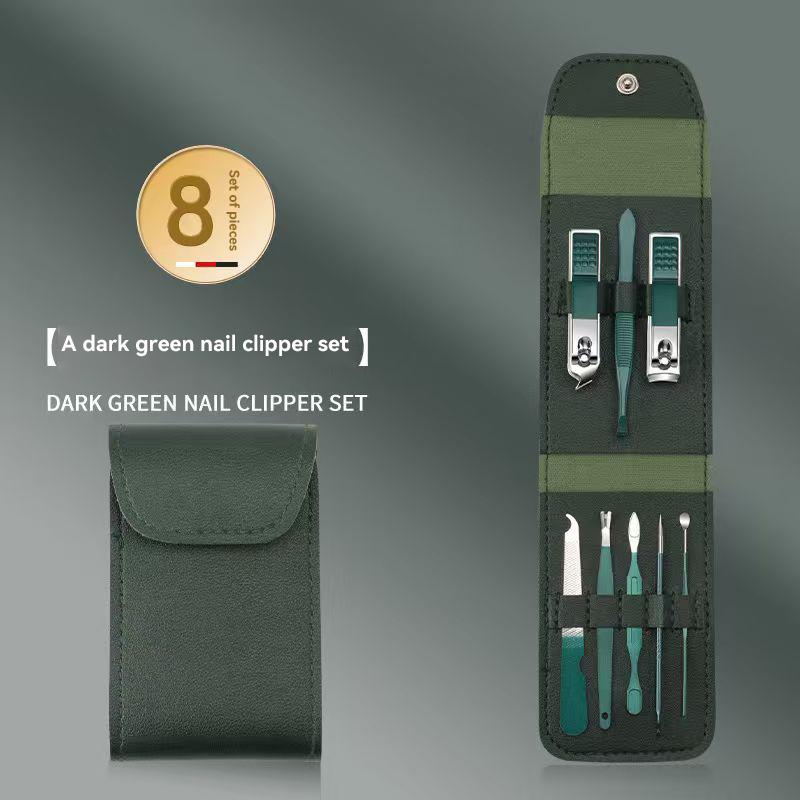 Steel Dark Green 20-Piece Professional Manicure Full Set with Dead Skin Scissors and Nail Art Kit for Grooming