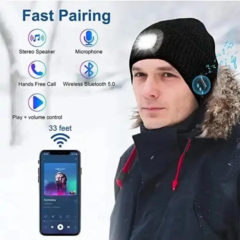 Hot Warm Beanie Wireless LED Music Hat Wireless Smart Cap Headphone Speaker Wireless Communication Night Outdoor Lighting Hat