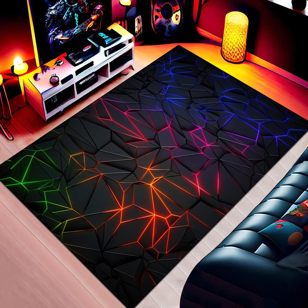 3D geometrický koberec Neonová světla Koberce Šestiúhelníky Koberce pro domácí hraní Herna Dekor Obývací pokoj Ložnice Teens E-Sport Koberec Mat
