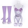 European and American Women Sexy Sheer See Through Bodysuit Patchwork Mesh Lingerie Shapewear with Straps and Gloves