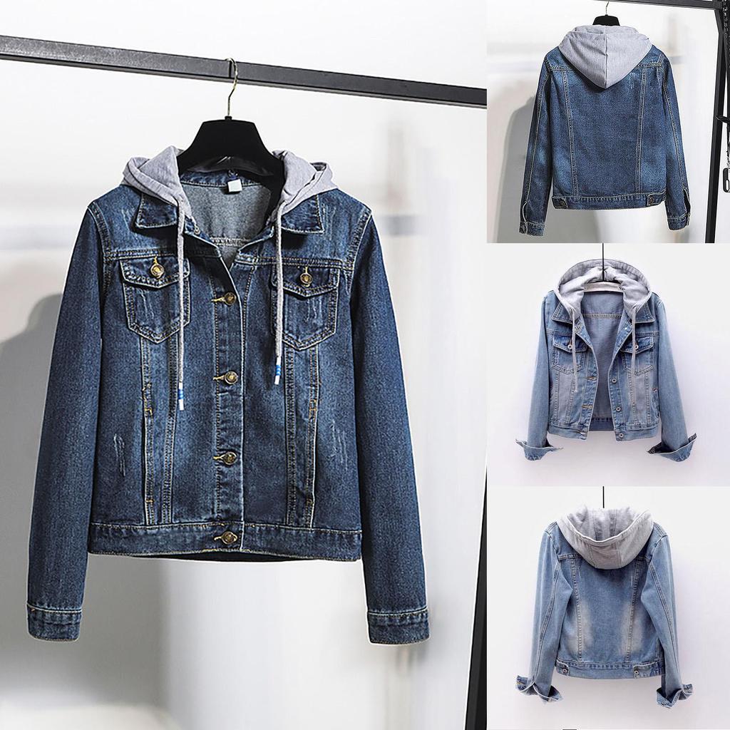 Women's Fashion Long Sleeve Pocket Button Denim Jacket Plus Size
