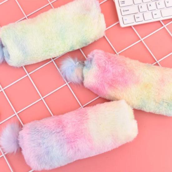 Plush Pencil Case Octagonal Shape Large Capacity Pencil Pouch Gradient Colors Zipper Storage Pouch for Stationery Cosmetics And Personal Items