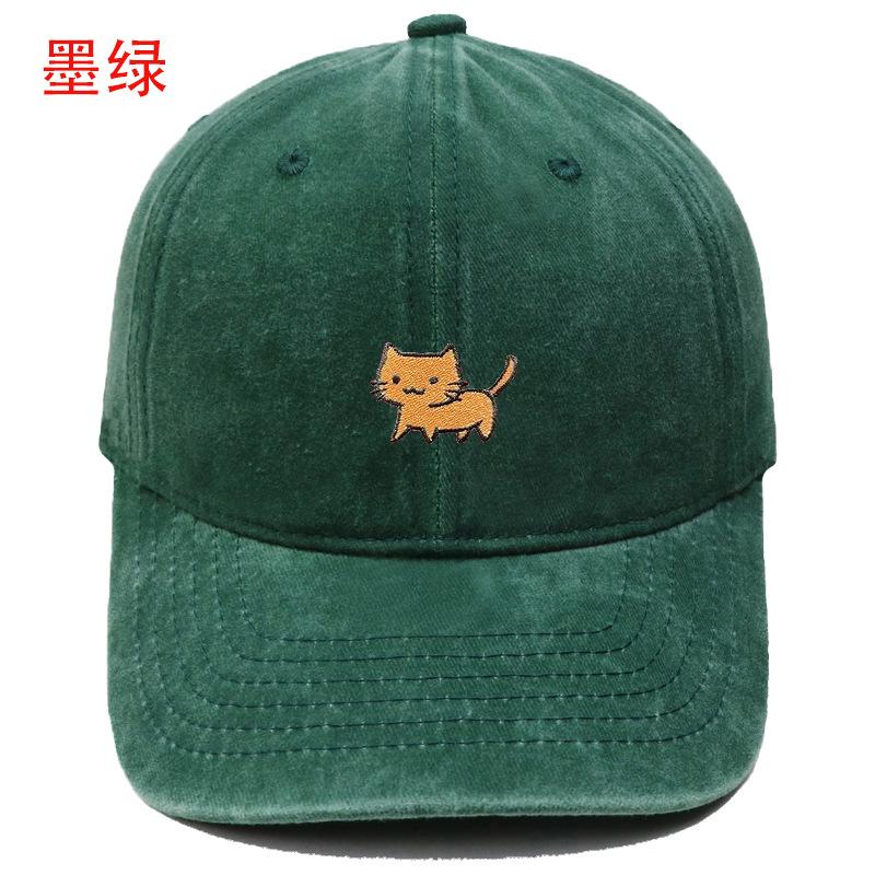 New cartoon cute cat embroidery washed retro baseball cap men's and women's casual outdoor sunshade cap