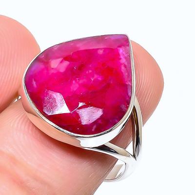 Roter Rubin(Simuliert) Edelstein Handgefertigter 925 Sterling Silber Geschenkring S.8.5 M8f62