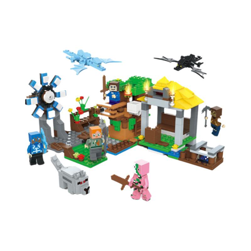 Minecraft Minifigure Set: Block Mechanism, Cave Light, Treehouse, Warhorse, Ocelot, Village Windmill Town