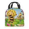 Maya The Bee With Flowers Cartoon Insulated Lunch Bags Food Bag Portable Thermal Cooler Lunch Boxes For Picnic