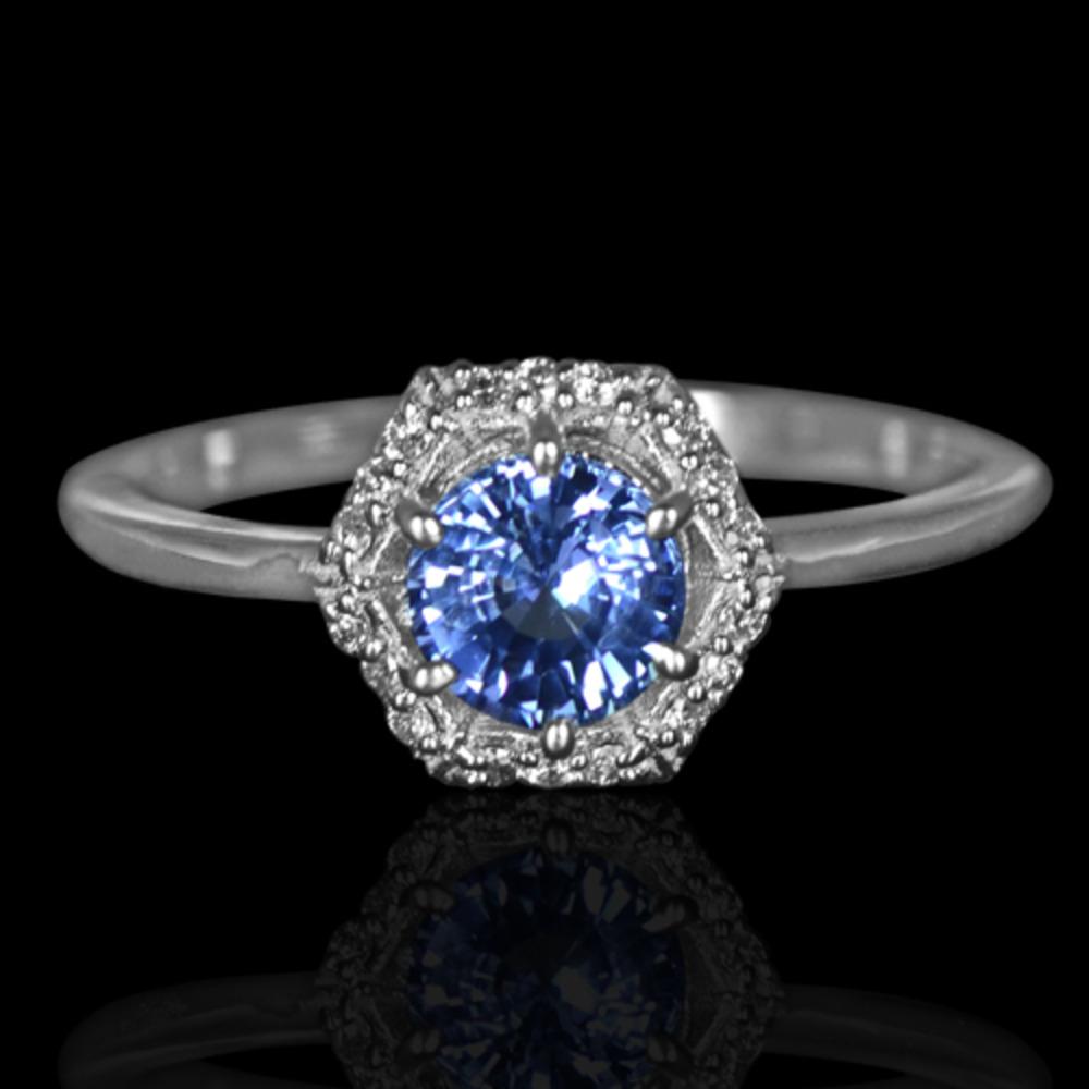 14k White Gold ring, Natural 0.80 carat Blue Sapphire , 0.09 carat Diamond ring,Cocktail Ring, wedding ring, size US6 , diameter 16.5mm
