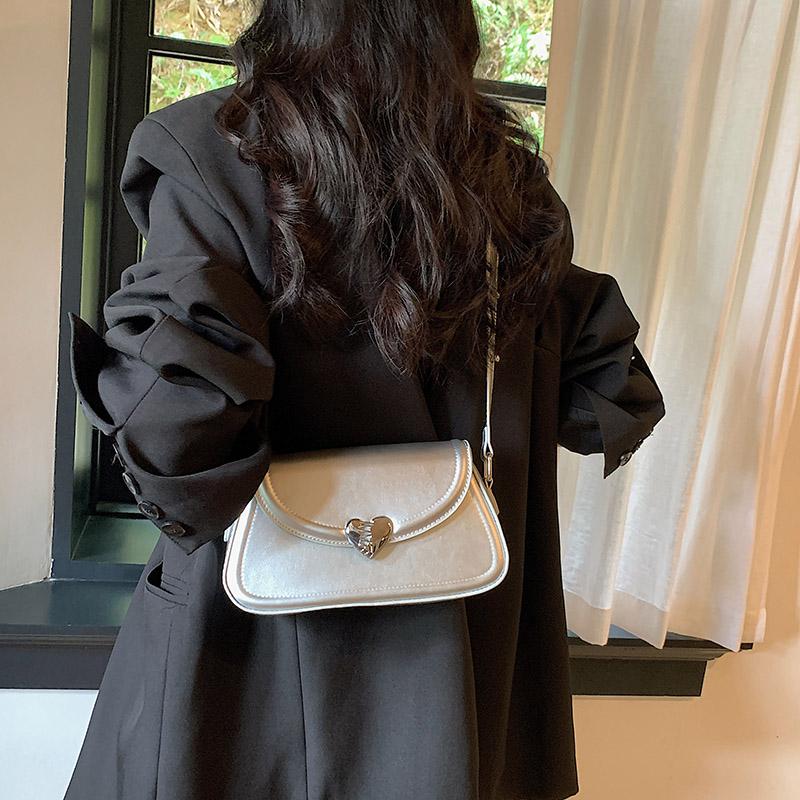 Love Buckle Silver Crossbody Shoulder Bags For Women Small Purse PU Leather Female Handbags