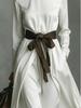 2025 Women's High Neck Long Sleeve Midi Dress with Color Block Belt