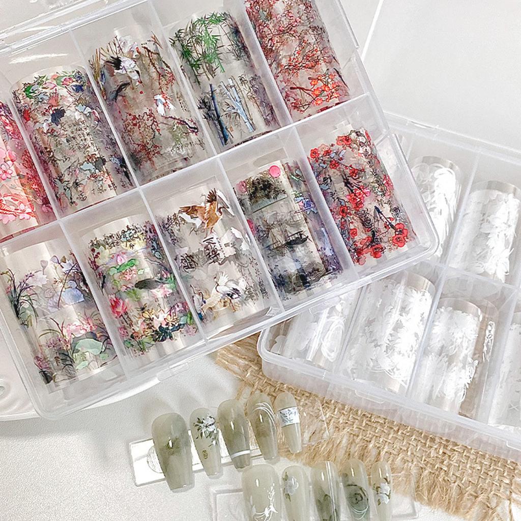 Nail Foils Nail Art Transfer Foil Stickers Flower Color Sheet Adhesive Stickers for Nail Art DIY Decorations Nail Decals