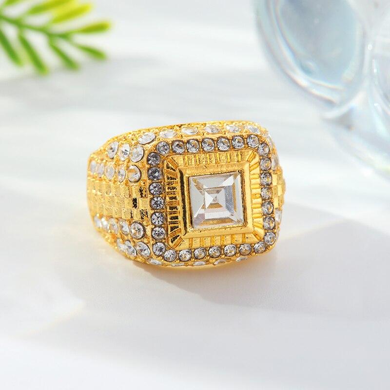 1pcs Gold-color Ring Men Hip Hop Trendy Street Handmade Point Glass Rhinestones Multiple Sizes Available Zinc Alloy Jewelry