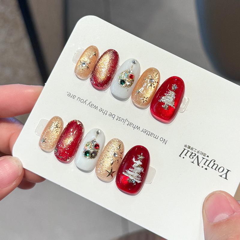 

Xiaohongshu Рождественский Рубиновый Нефрит Глиттер Ручной работы Отбеливающие Накладные Ногти Small