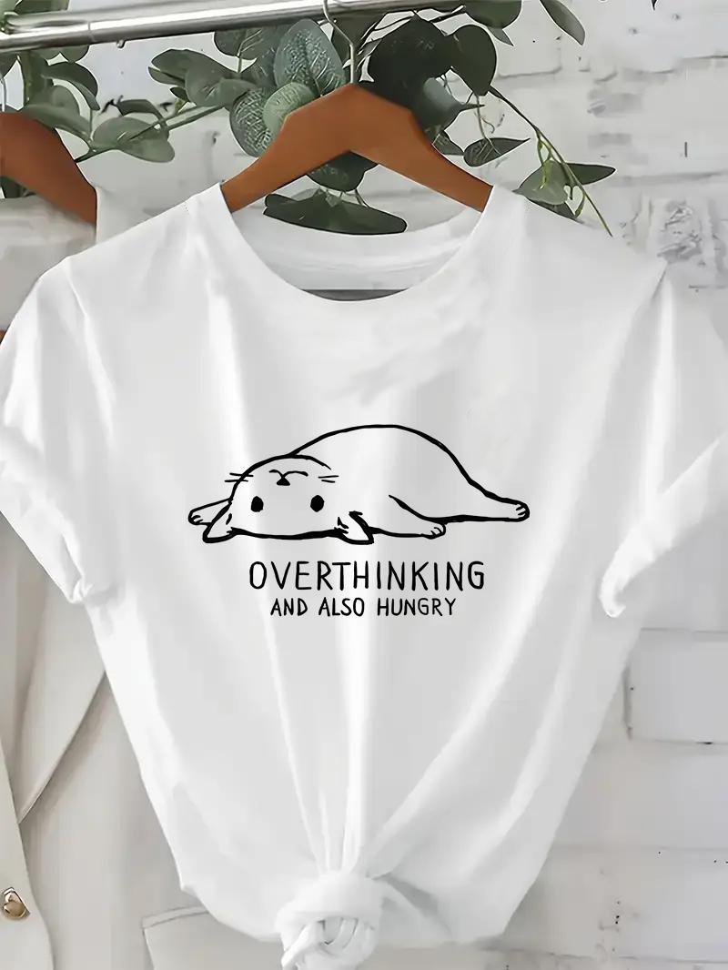 

Смешная футболка с графикой голодного черного кота, футболка с коротким рукавом, корейская мода, женская летняя одежда Y2k 4XL