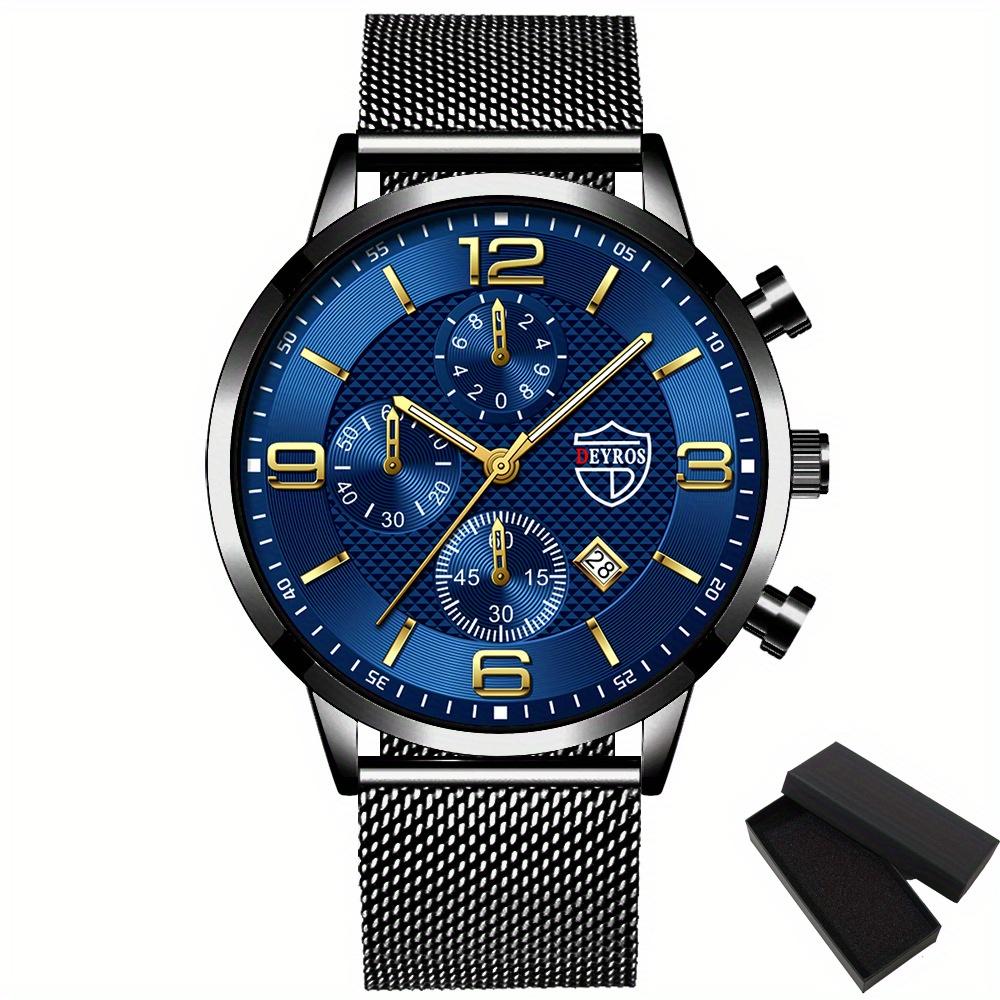 

Мужские модные деловые часы из нержавеющей стали с люминесцентным кварцевым наручным часам с датой, мужской подарок