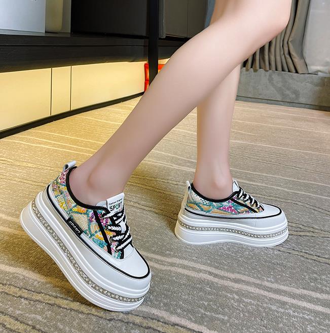 8CM Korean Version Thick Soled Height Increasing Womens Shoes Spring Summer New Comfortable Breathable Mesh Sports Casual Shoes