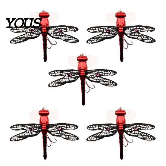 Bionic Dragonfly Lures 5Pcs 7.5cm/6.2g Fishing Lure with Hooks, Topwater Floating Hooks Bait, Realistic Insect for Bass Trout Set