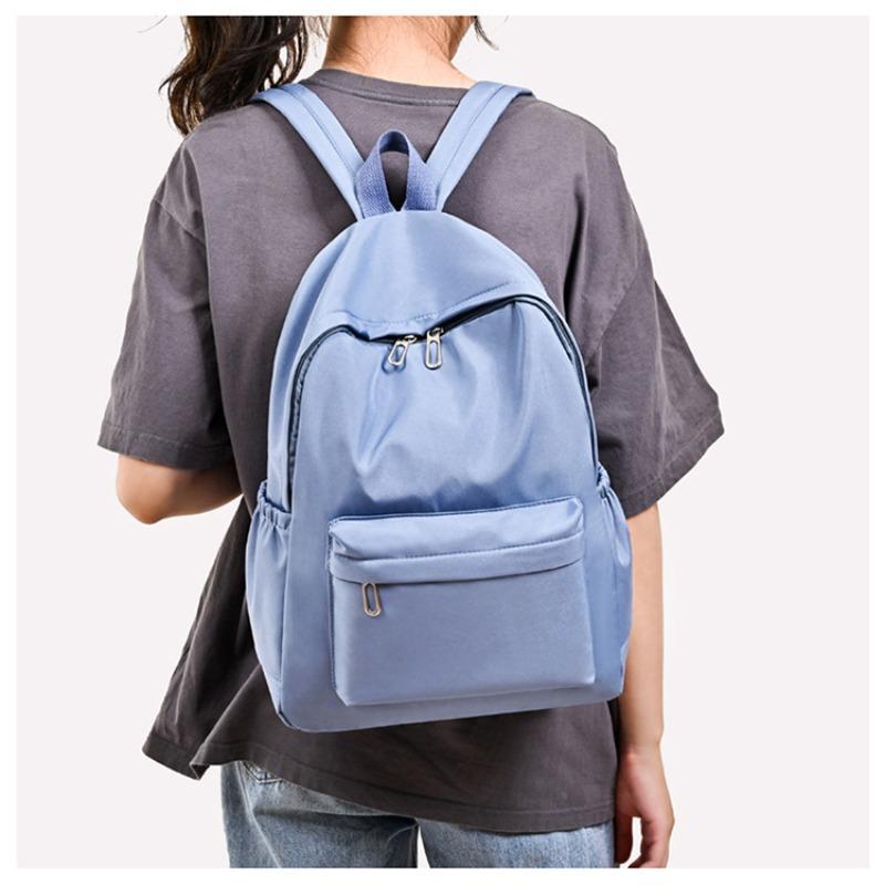 Stylish solid color backpack, simple Oxford cloth, lightweight schoolbag, large capacity travel backpack