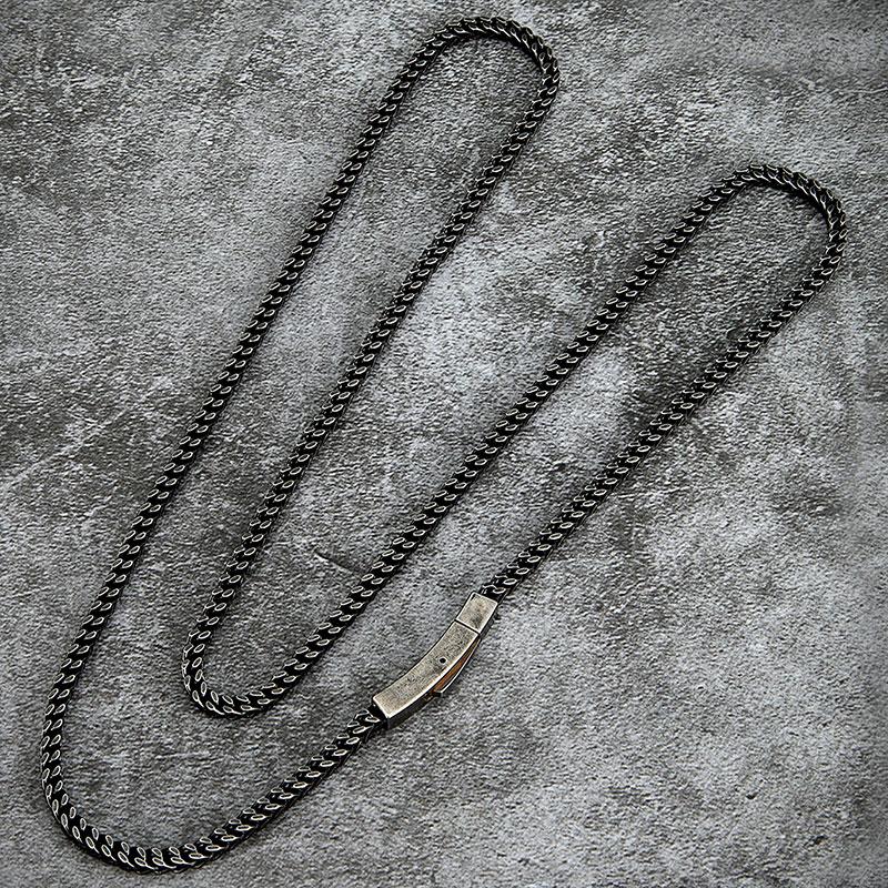 Vintage Oxidized Matte Black Stainless Steel Chain Necklace for Men Women Curb Cuban Link Chain Punk Choker Male Jewelry