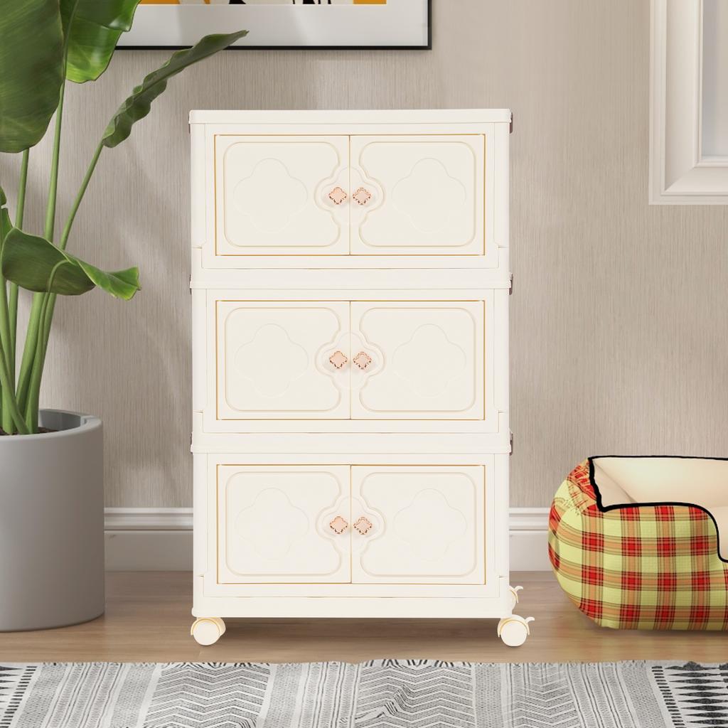 Storage cabinet Four-leaf clover double door household multi-layer folding storage cabinet Toy book storage cabinet snack storag