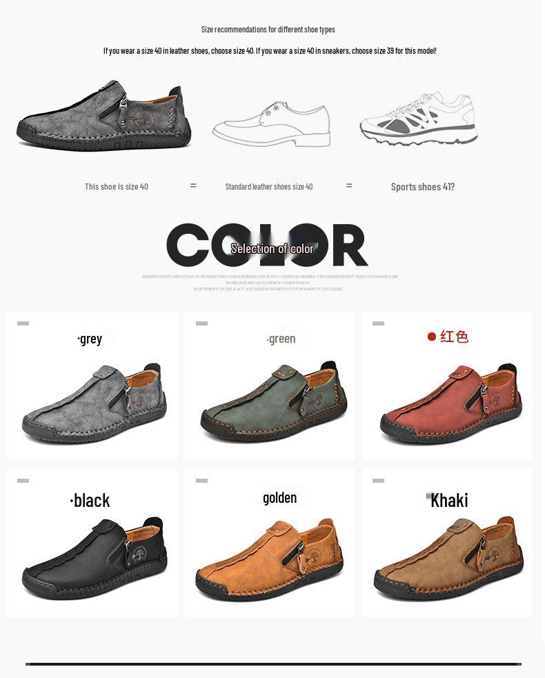 Heren Handgestikt Leer Instappers Casual Schoenen met Neus voor Lente en Herfst