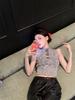 2025 Spring/Summer Hong Kong Style Spicy Girl 3D Flower Hollow Knit Cropped Tank Top
