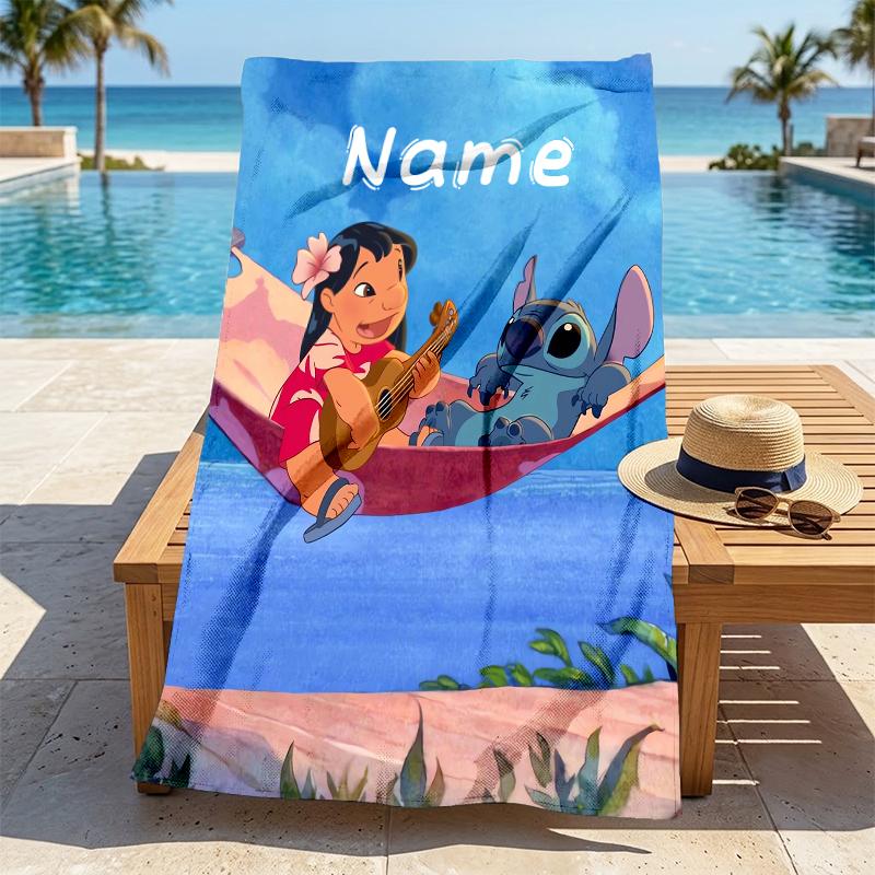 Custom Name Stitch Floral Stylish Digital Printing Beach Towel Quick‑Drying Absorbent Blanket for Beach Pool Gym Travel