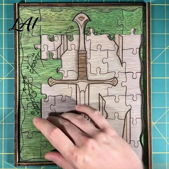 Handcrafted Wooden Wall Decor Personalized Broken Blade Puzzle Vintage Medieval Puzzle Framed Handmade Gift Idea Decor Fantasy Hanging Ornament for