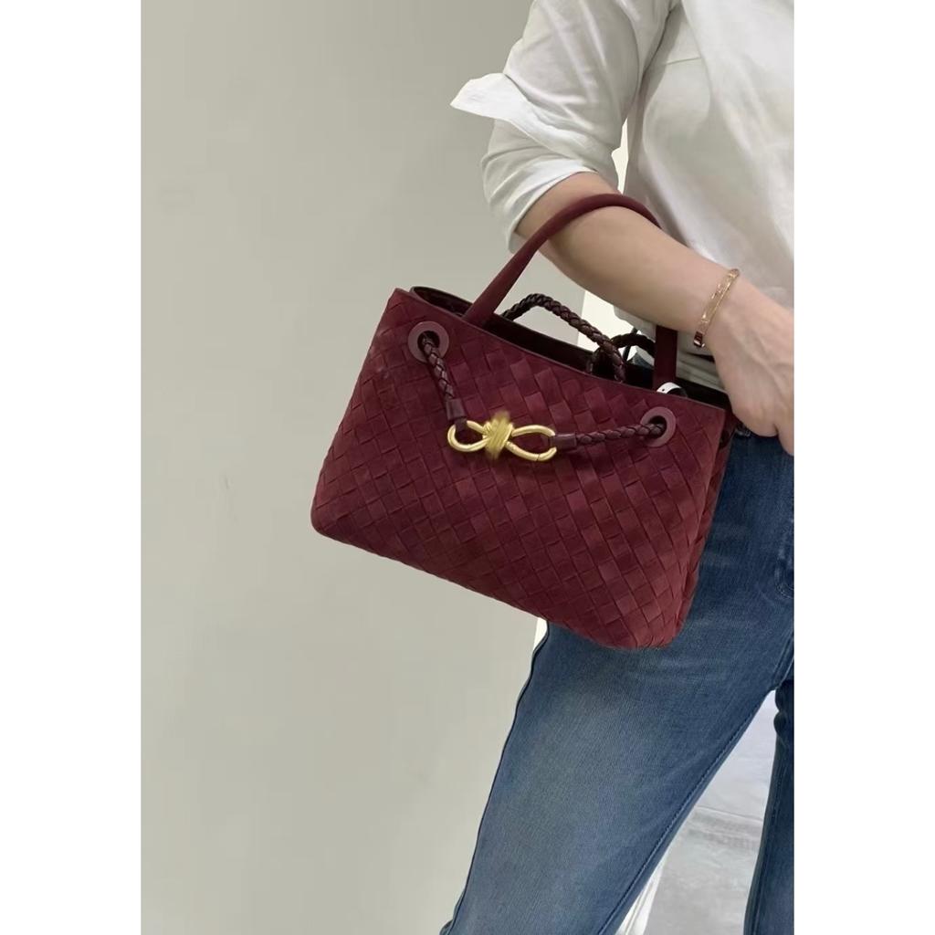 New women's bag frosted leather metal rope buckle leather woven niche simple large-capacity portable shoulder bag