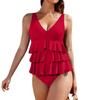Damen Rüschen Einteiler Badeanzug V-Ausschnitt Bauchkontrolle Bademode für Strand Poolparty Elegantes Rotes Design