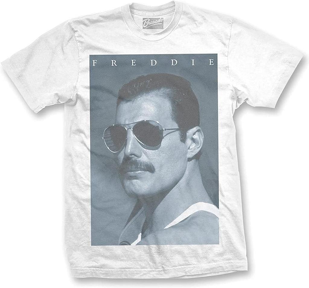 Queen Freddie Mercury in Sonnenbrille T-Shirt - Weiß (Groß)
