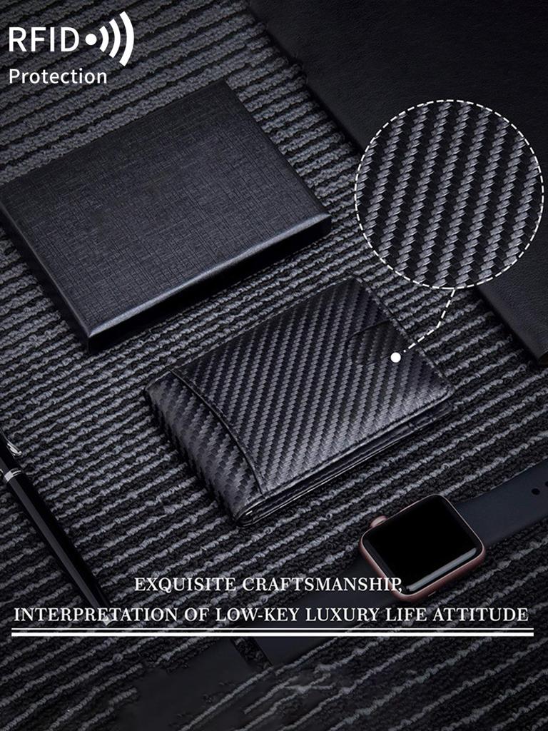 RFID Carbon Fiber Men's Wallet Multifunctional Ultra-thin Mini 7-card Slot/short Card Bag Large Capacity Portable Men's Wallet