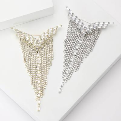 Broche élégante en strass avec chaîne en Y, accessoire de vêtement élégant pour femme