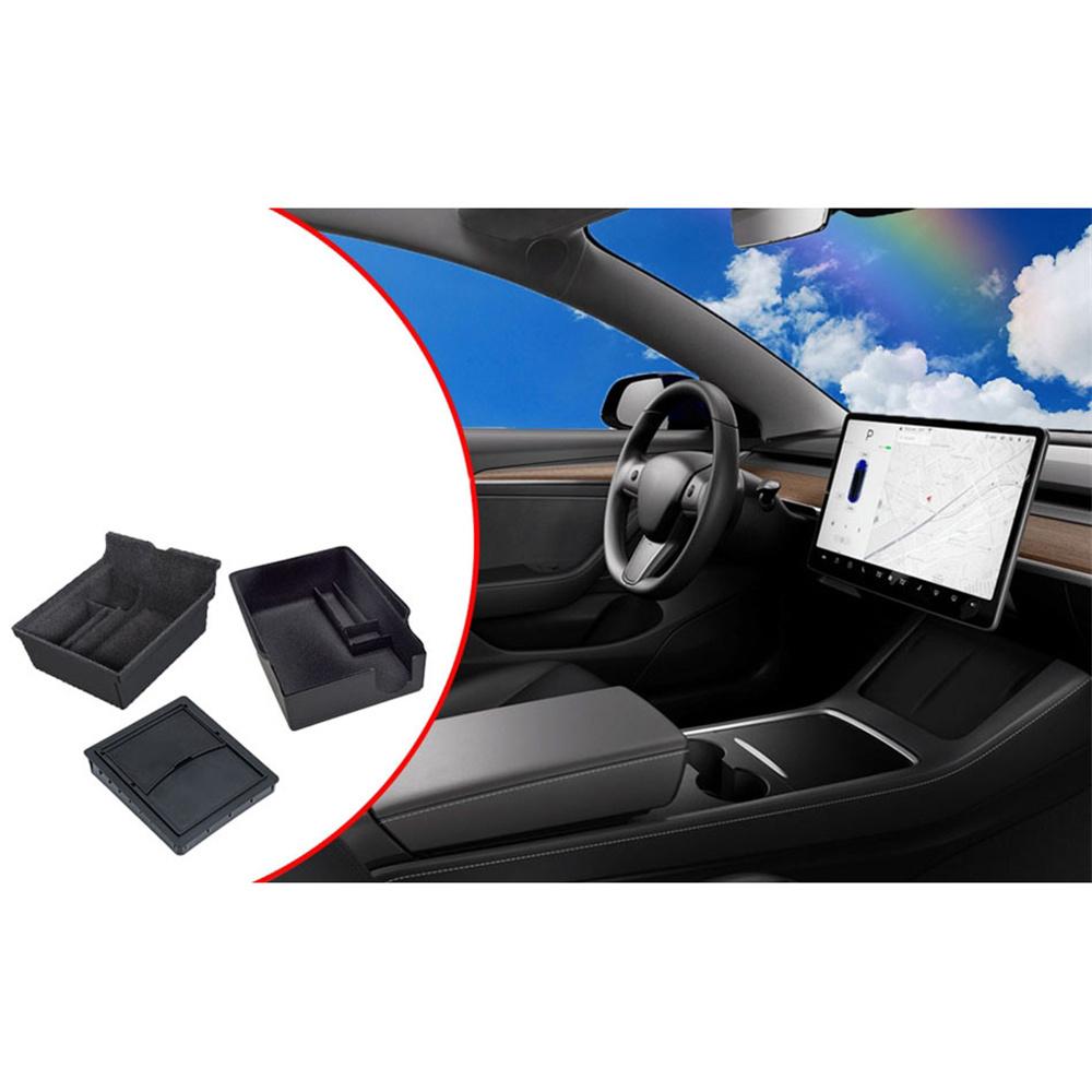 3Pcs Flocked Center Console Organizer Tray Storage Box For 2021 2022 Tesla Model3 Model Y