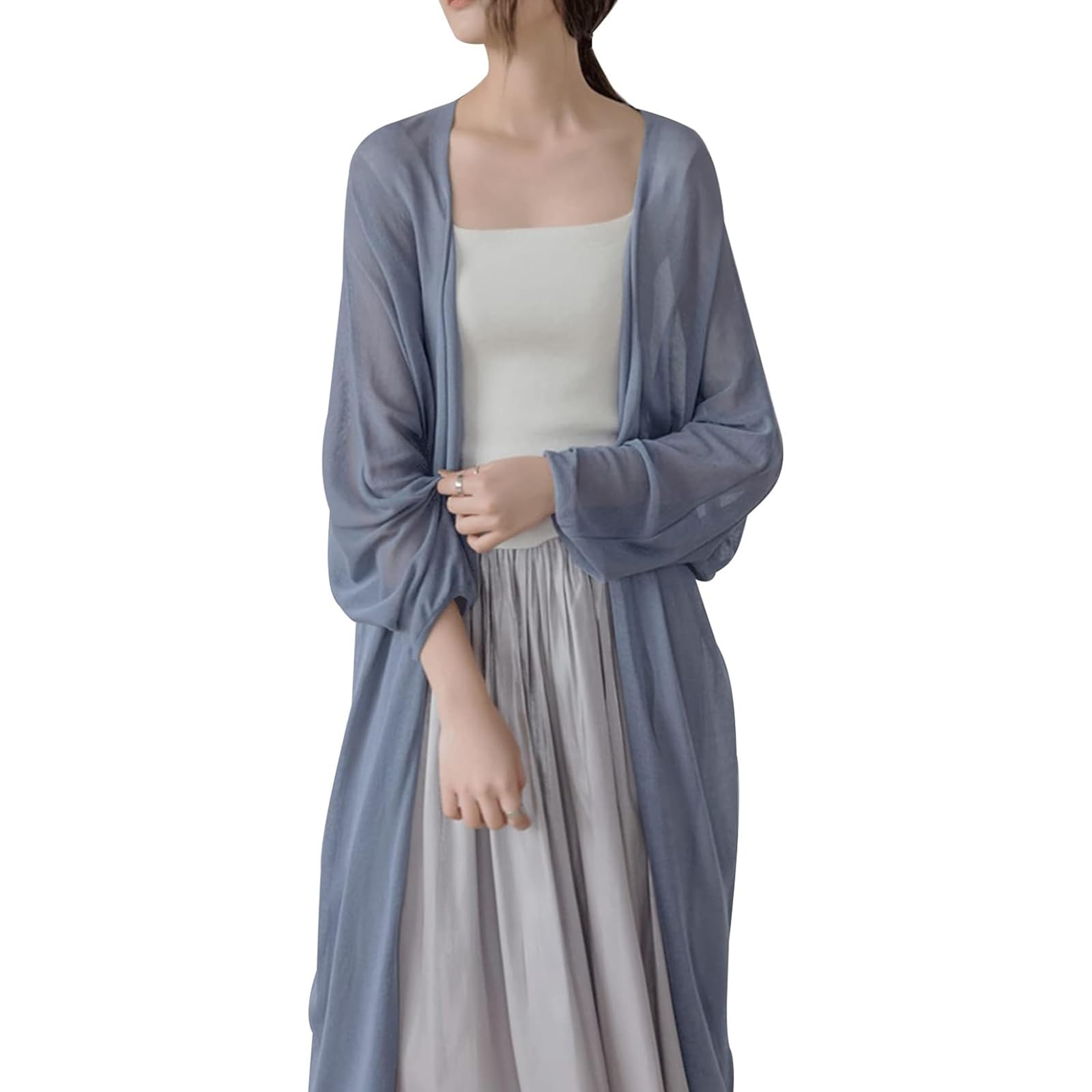 

Кардиган на лето Летний Длинный УФ Кондиционирование Большой Свободный На Осень [Gdnelhuonox] Женский, Длинный, Вязаный, Топ, Одежда, Верхняя одежда, Рукава, синий