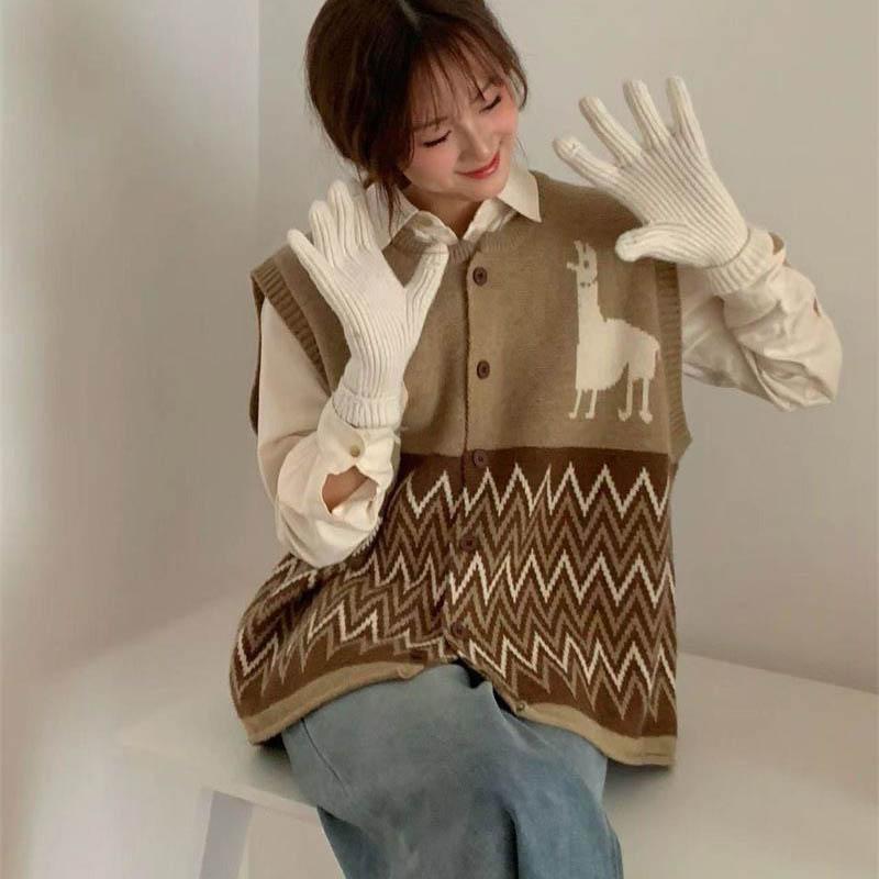 Vest for Women Knitted Sleeveless Sweater Vest Oversize Vintage Cardigan Vest Casual Vest Tops
