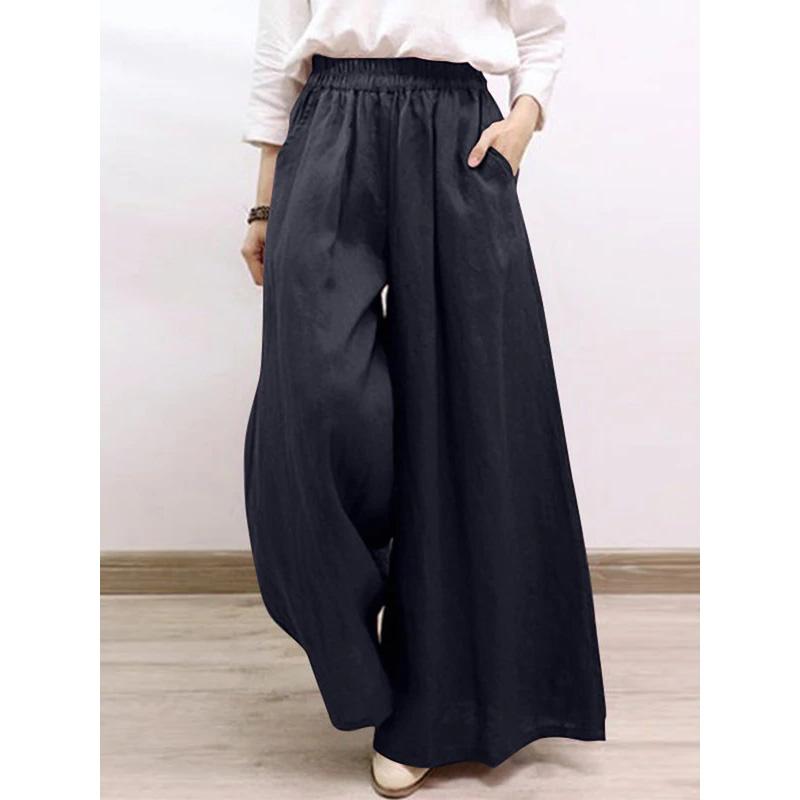 Damen Baumwolle Weite Hosen Lässig Lockerer Schnitt Hosen l Taille Polyester Mischung Sommer Mode Mittleren Alters Frauen