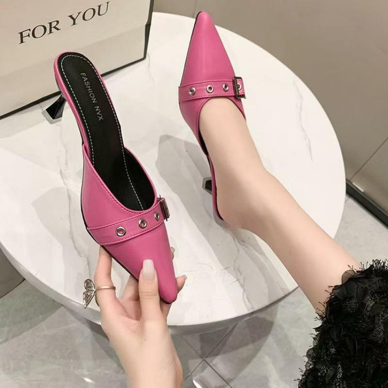 

Баотоу тапочки женские летние для улицы дизайнерские трендовые нишевые новые остроносые на высоком каблуке полушлепки 41 розы красного