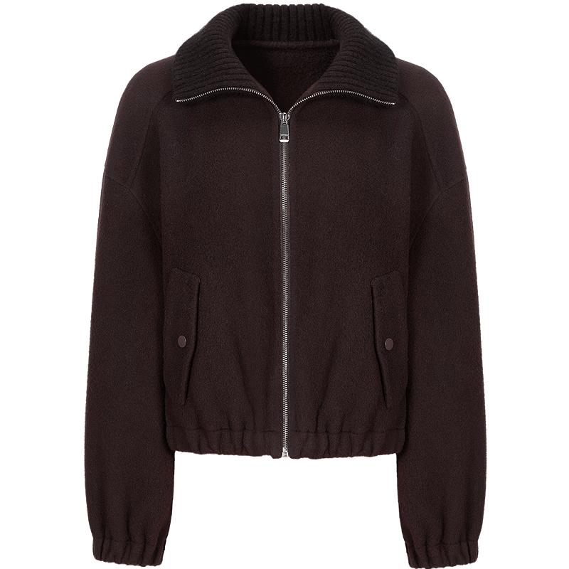 JIUZI ANACO Relaxed Knit Lapel Short Wool Blend Jacket