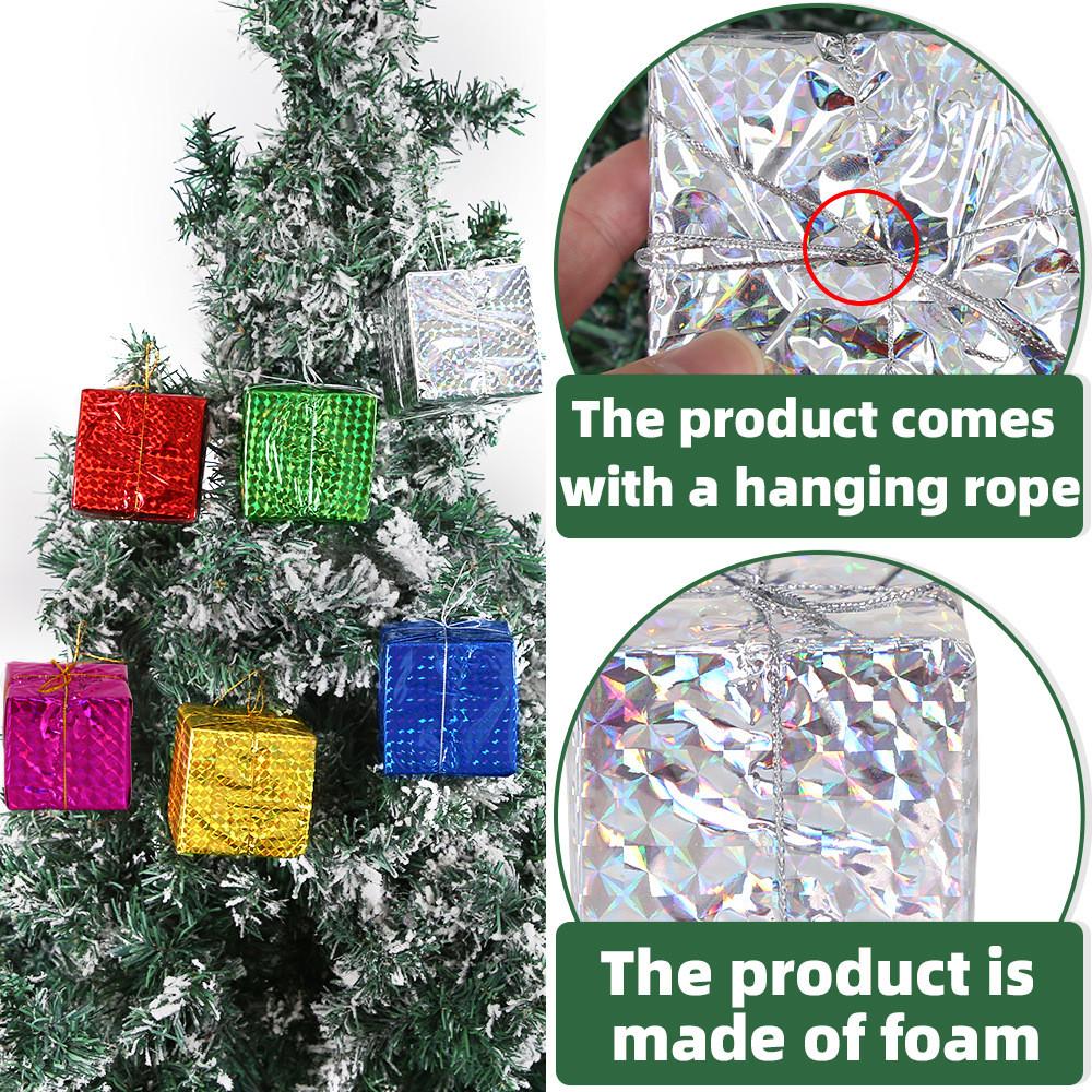 Festive Mini Laser Foam Gift Box Ornaments For Christmas Tree Holiday Decor In Assorted Styles