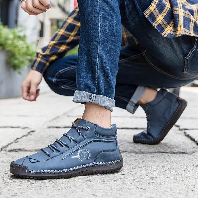 Lightweight Waterproof Fashionable Antiskid Flat Leather Ankle Boots Comfortable Casual Shoes For Men Suitable For All Seasons