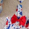 0 to 24 Months Baby Girls Smocked Spaghetti Strap Bodysuit Ice Cream Flag Print Summer Triangle Romper Newborn Infant Crawling Outfit