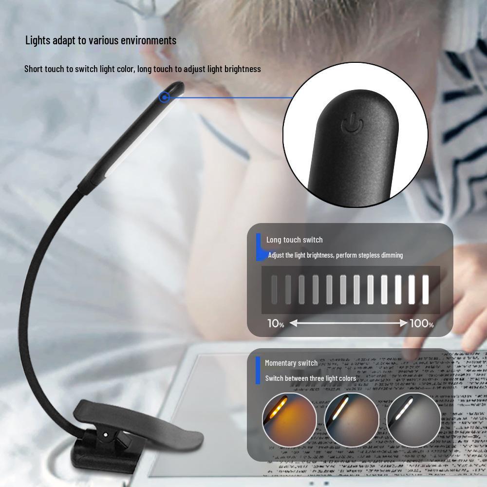 USB Rechargeable LED Clip-On Desk Lamp - Eye Protection Book Light for Dorms