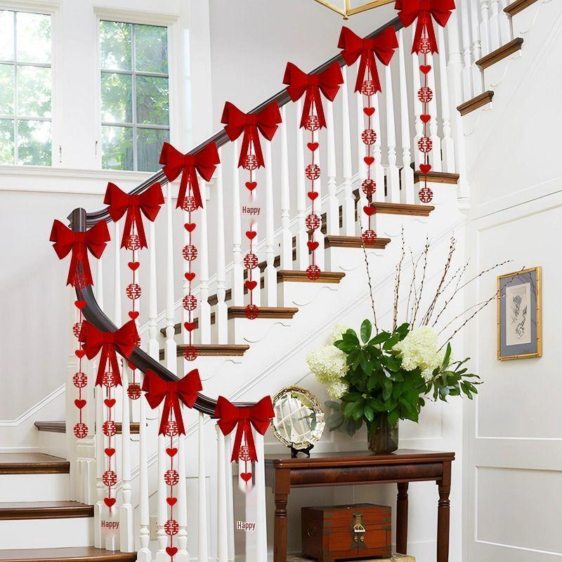 Bridal Stair Railing Décor Set: Tinsel Ornaments for Wedding Handrails
