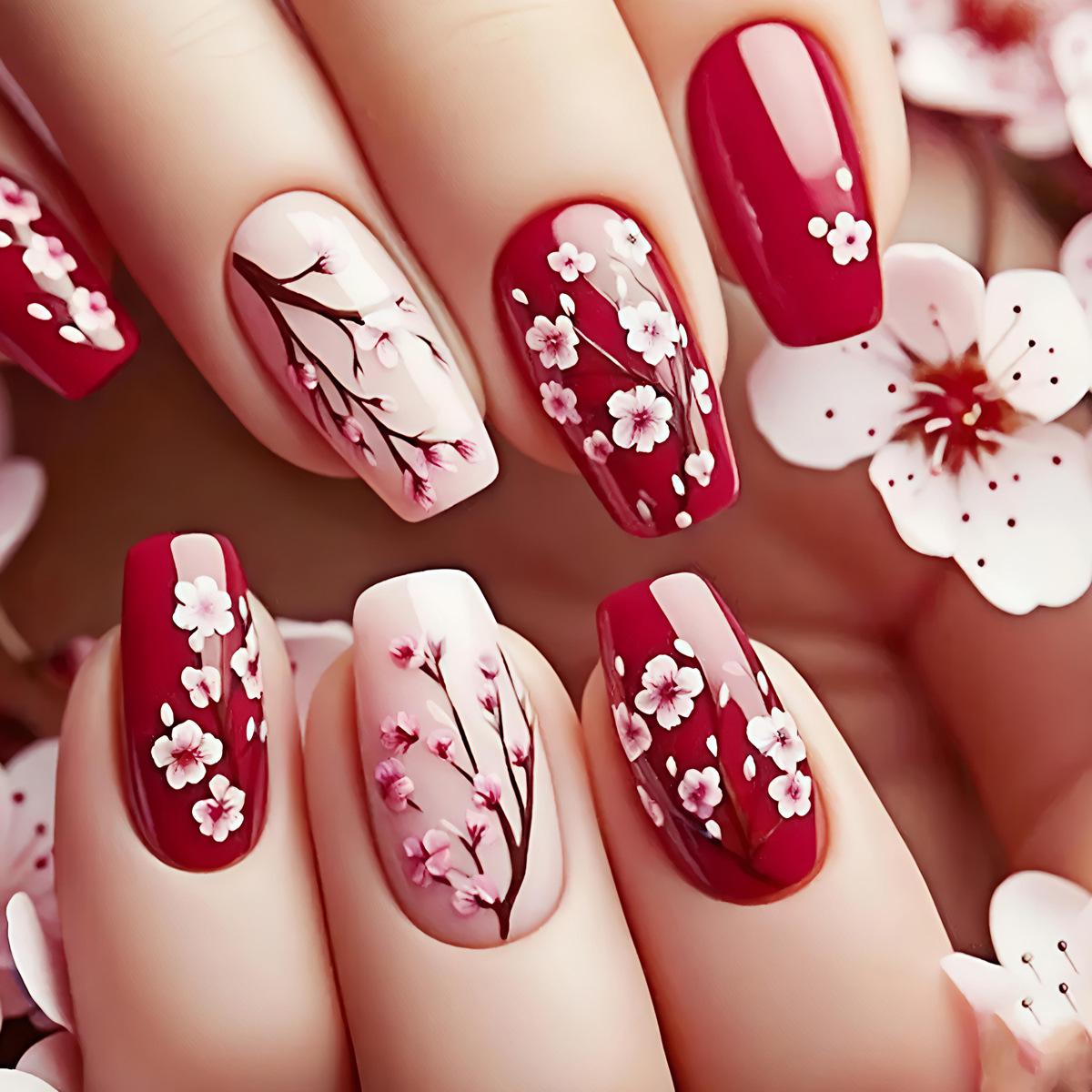New Year Style Medium-Length Ballet Nail Art Stickers - 24-Piece Removable Fake Nails Set
